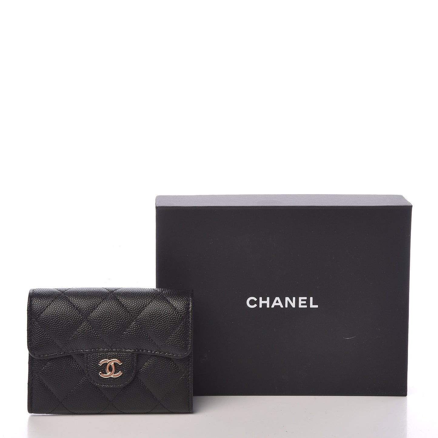 Caviar Quilted Flap Card Holder Wallet Black