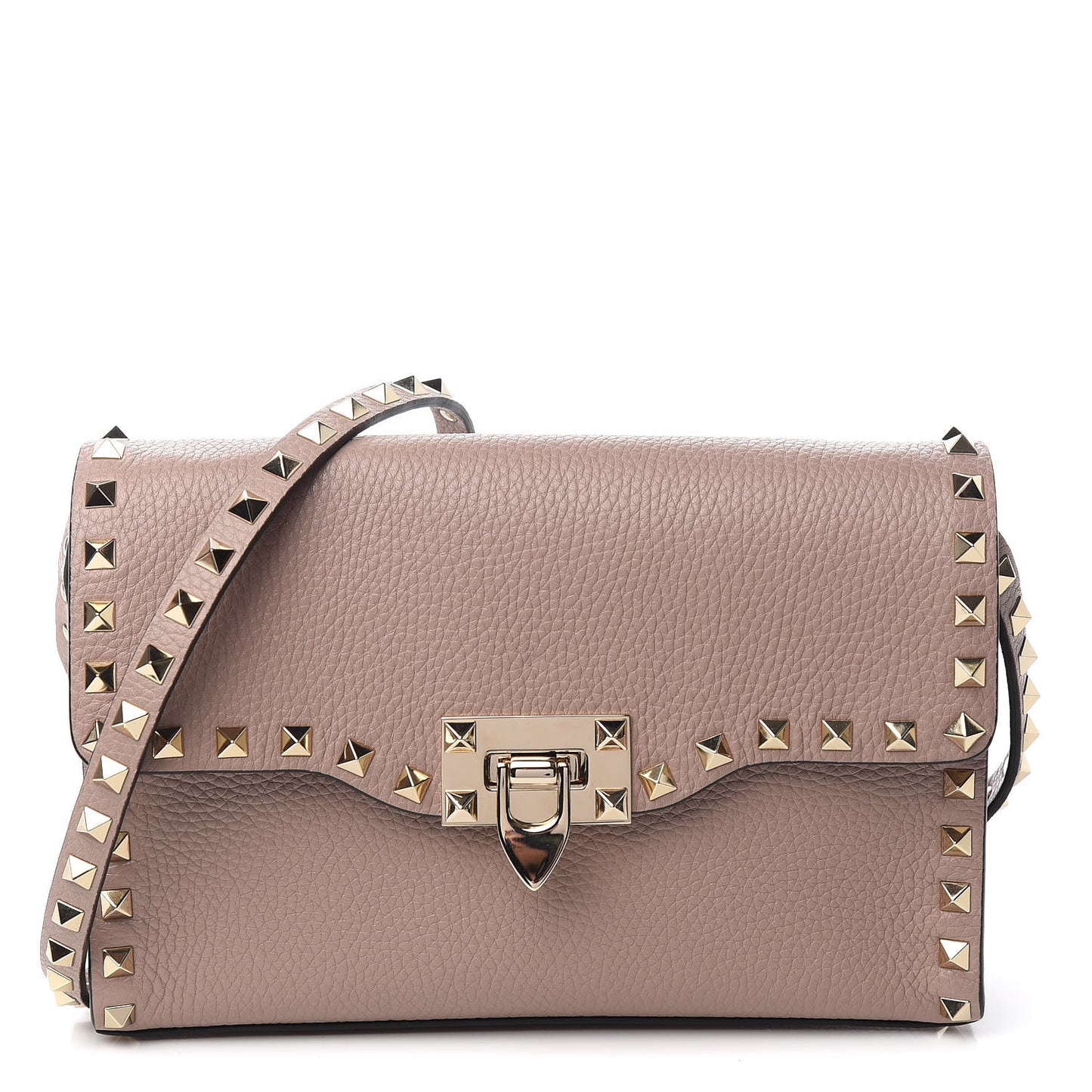 Pebbled Calfskin Medium Rockstud Flip Lock Crossbody Bag Poudre