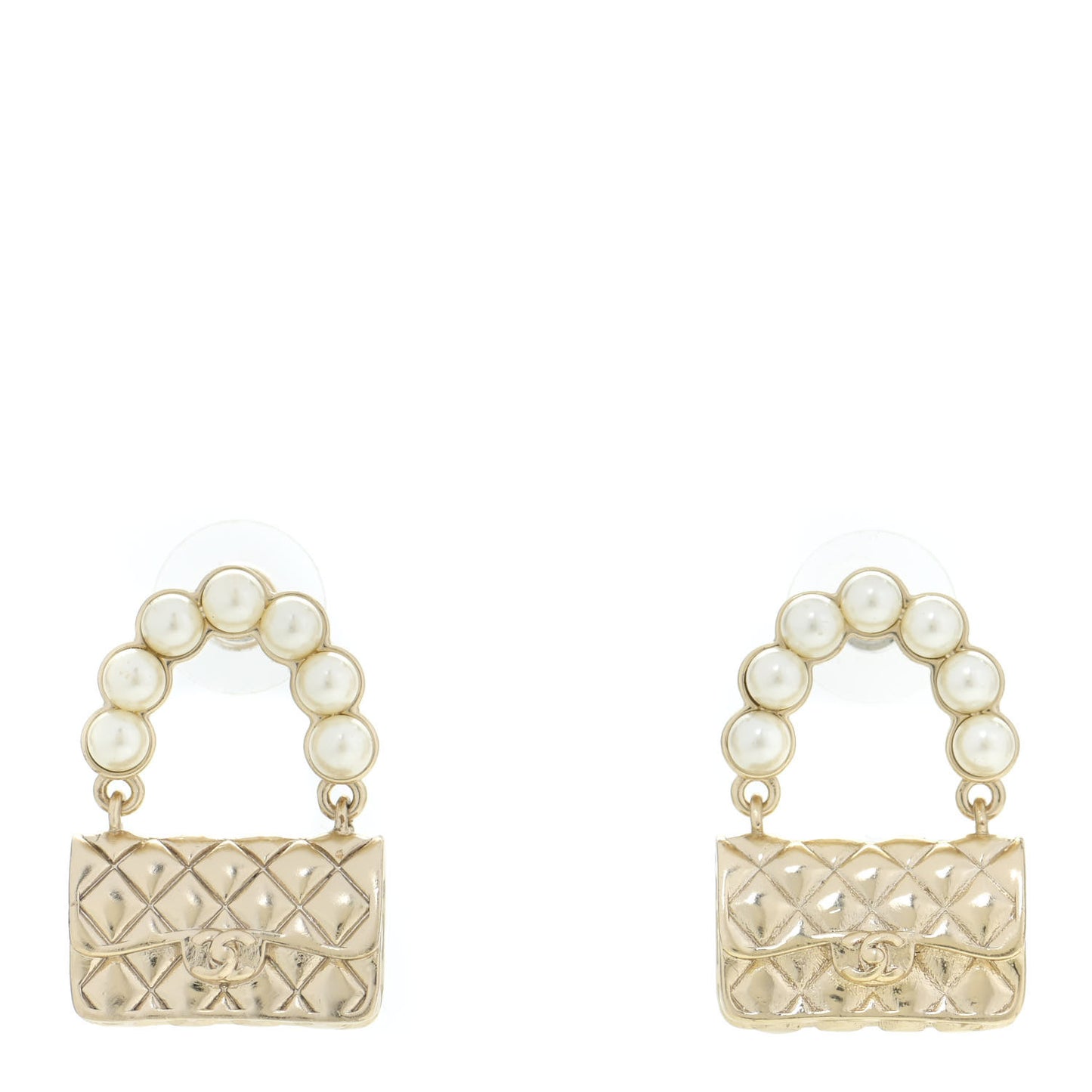 Pearl Quilted CC Flap Bag Earrings Gold