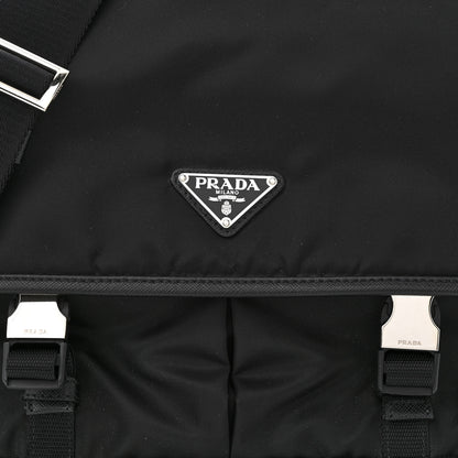Prada Tessuto Nylon Saffiano Large Double Snap Buckle Messenger Bag Black 9 of 11