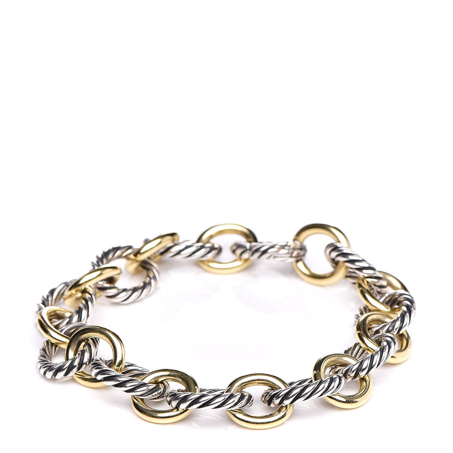 David Yurman Sterling Silver 18K Yellow Gold 12mm Large Oval Link Bracelet 1 of 3