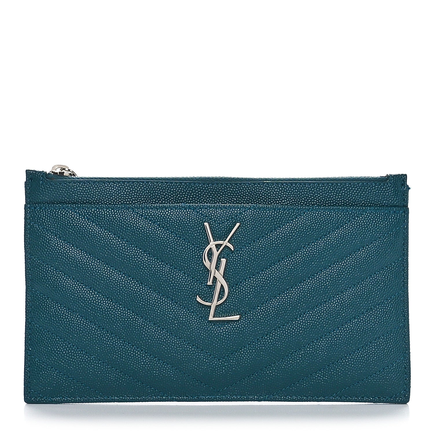 Saint Laurent Grain De Poudre Chevron Monogram Bill Pouch Malachite Green 1 of 8