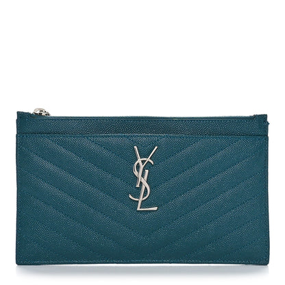 Saint Laurent Grain De Poudre Chevron Monogram Bill Pouch Malachite Green 1 of 8