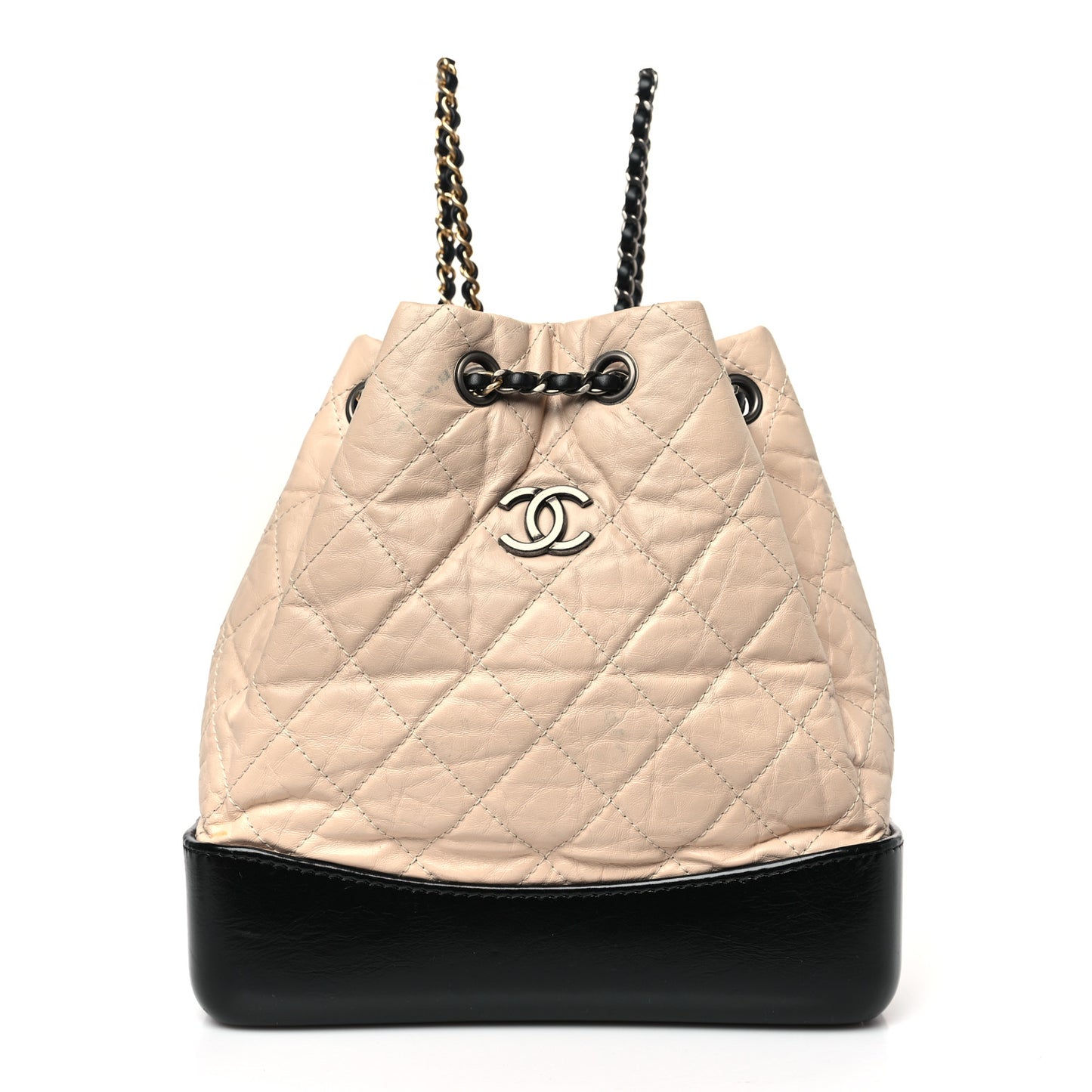 Aged Calfskin Quilted Small Gabrielle Backpack Beige Black