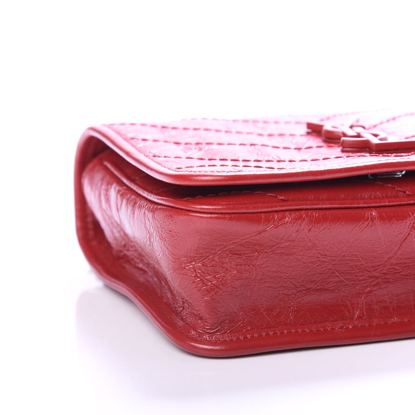 Crinkled Calfskin Matelasse Monogram Niki Chain Wallet Red