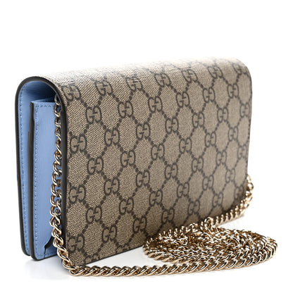 Gucci GG Supreme Monogram Textured Dollar Calfskin Mini GG Marmont Chain Wallet Light Pink Blue Beige 3 of 9