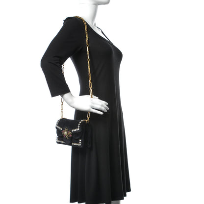 Gucci Velvet Crystal Mini Bee Broadway Shoulder Bag Black 2 of 14