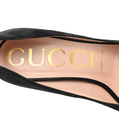 Gucci Kid Scamosciato Removable Web Bow High Heel Pumps 37.5 Black 6 of 14