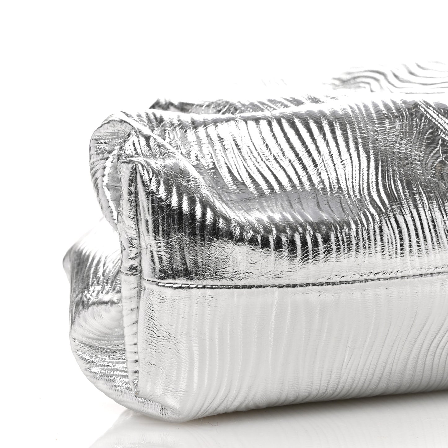 Metallic Bark Calfskin Embossed The Pouch Oversized Clutch Silver