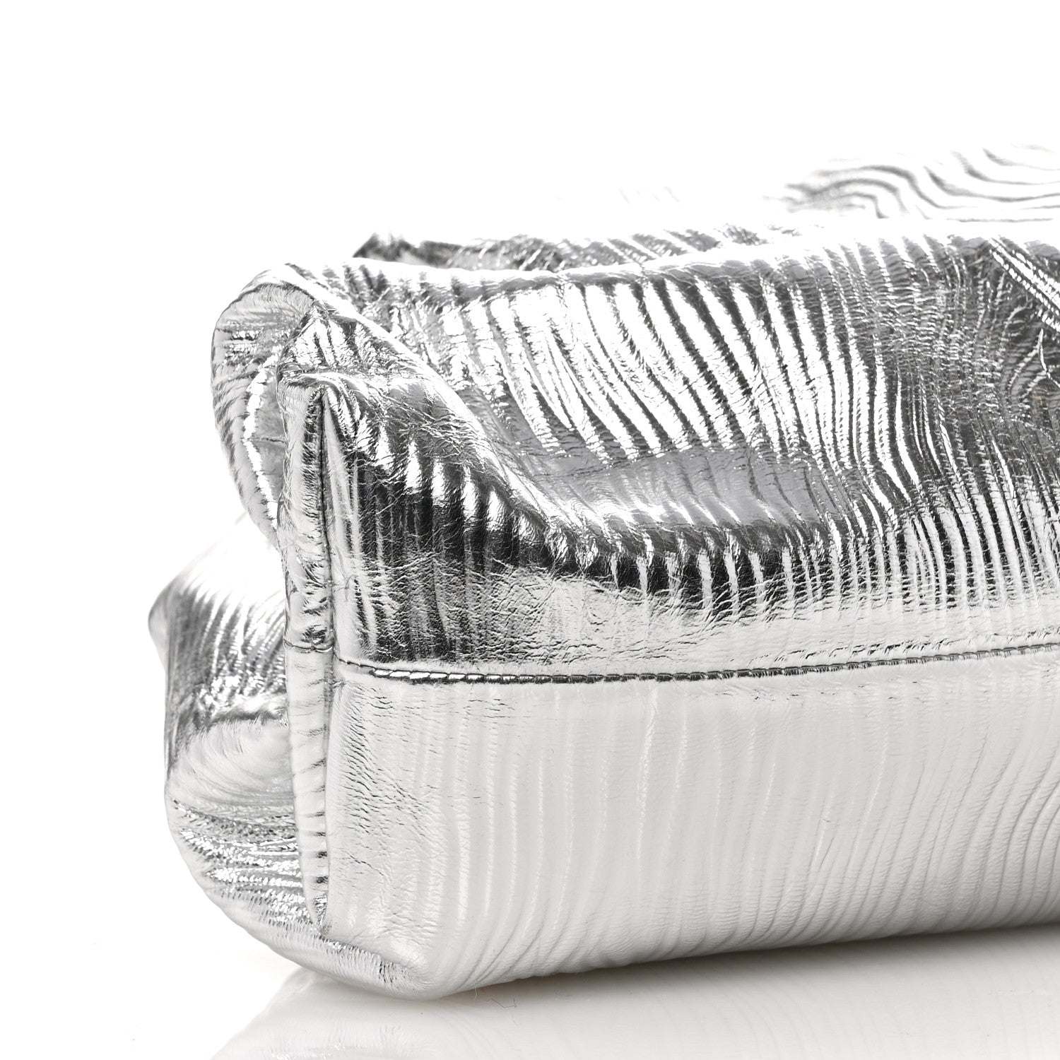 Bottega Veneta Metallic Bark Calfskin Embossed The Pouch Oversized Clutch Silver 9 of 10
