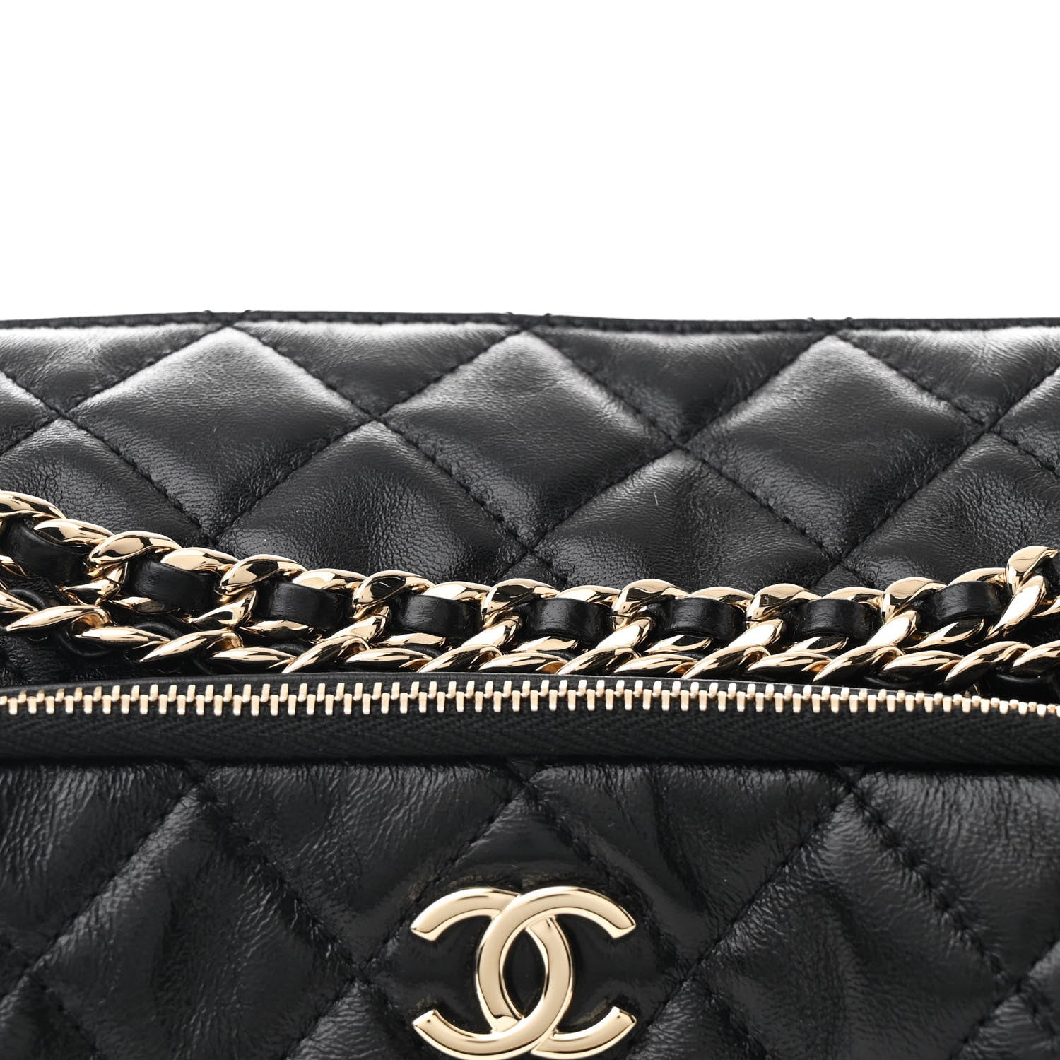 Chanel Shiny Crumpled Lambskin Quilted Medium Preppy Pocket Camera Case Black 8 of 10