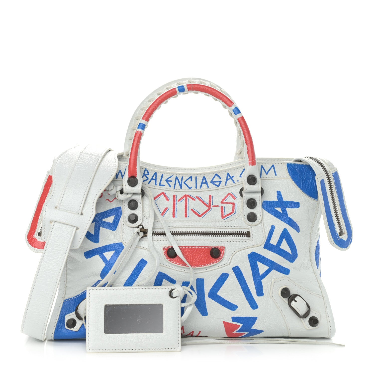 Balenciaga Agneau Graffiti All Over Classic Hardware S City White Bleu Rouge 1 of 9