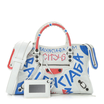 Balenciaga Agneau Graffiti All Over Classic Hardware S City White Bleu Rouge 1 of 9