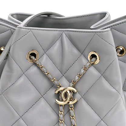 Chanel Lambskin Quilted CC Dweller Drawstring Bucket Bag Light Grey 8 of 10