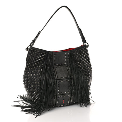 Christian Louboutin Metallic Sheepskin Spikes Fringed Lucky L Hobo Anthracite 2 of 11