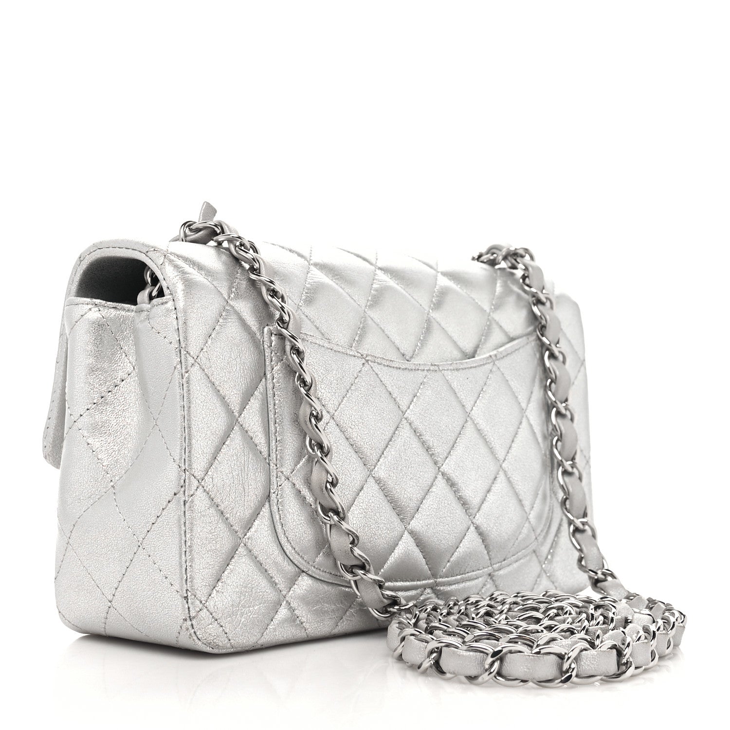 Chanel Metallic Lambskin Quilted Mini Rectangular Flap Silver 3 of 11