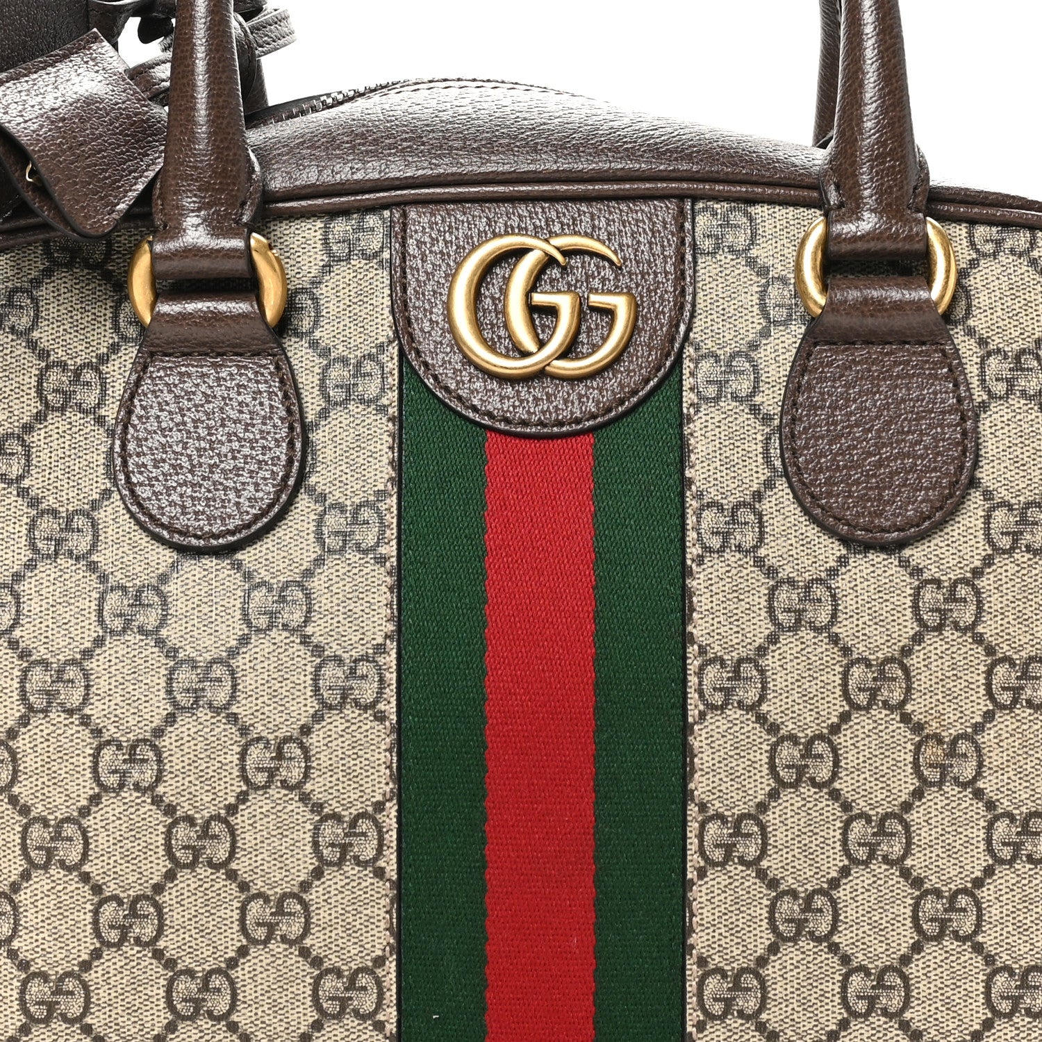 Gucci GG Supreme Monogram Textured Dollar Calfskin Web Medium Savoy Bowling Bag Beige Ebony New Acero 8 of 11