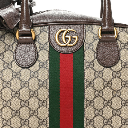 Gucci GG Supreme Monogram Textured Dollar Calfskin Web Medium Savoy Bowling Bag Beige Ebony New Acero 8 of 11