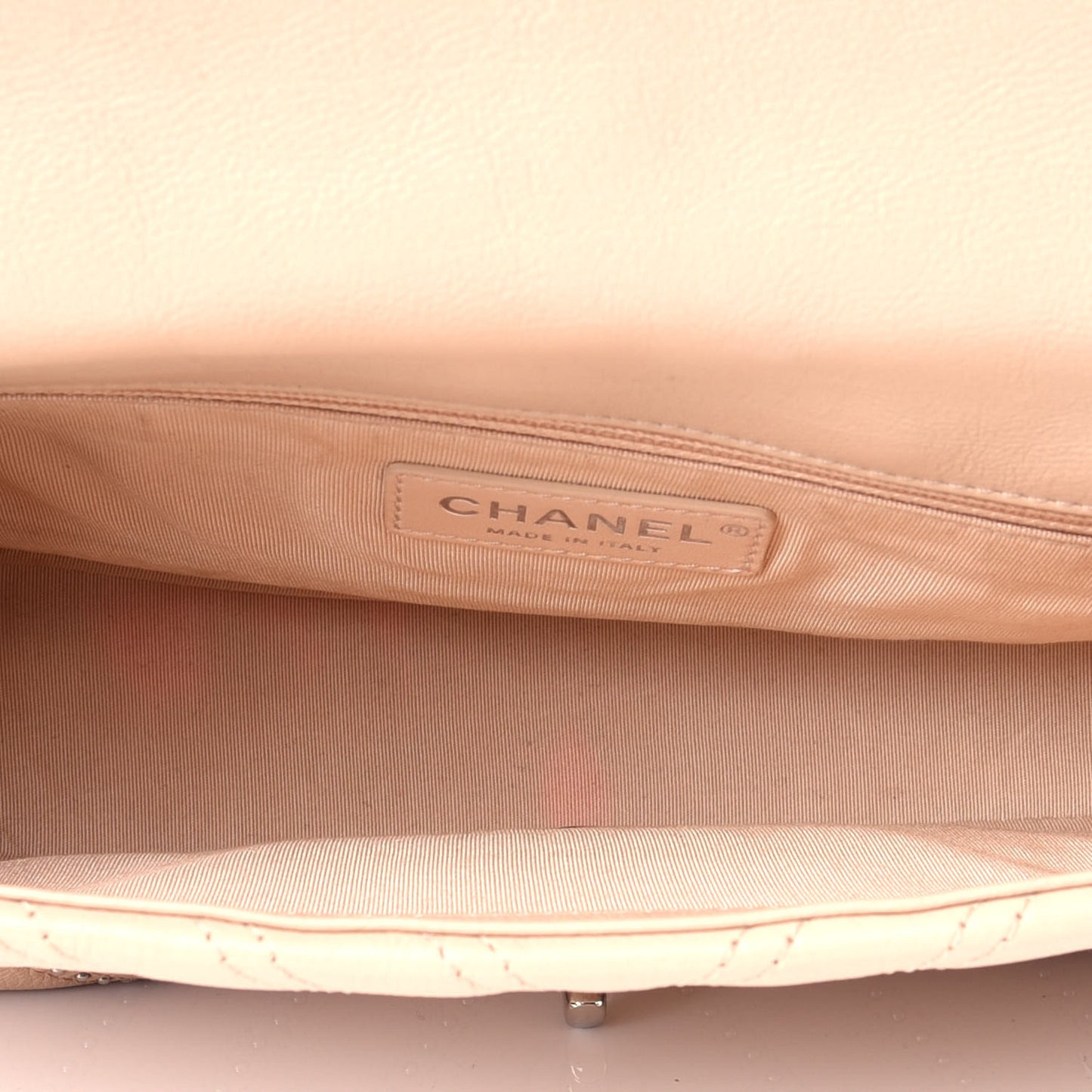 Calfskin Studded Chevron Quilted Medium Wars Flap Beige