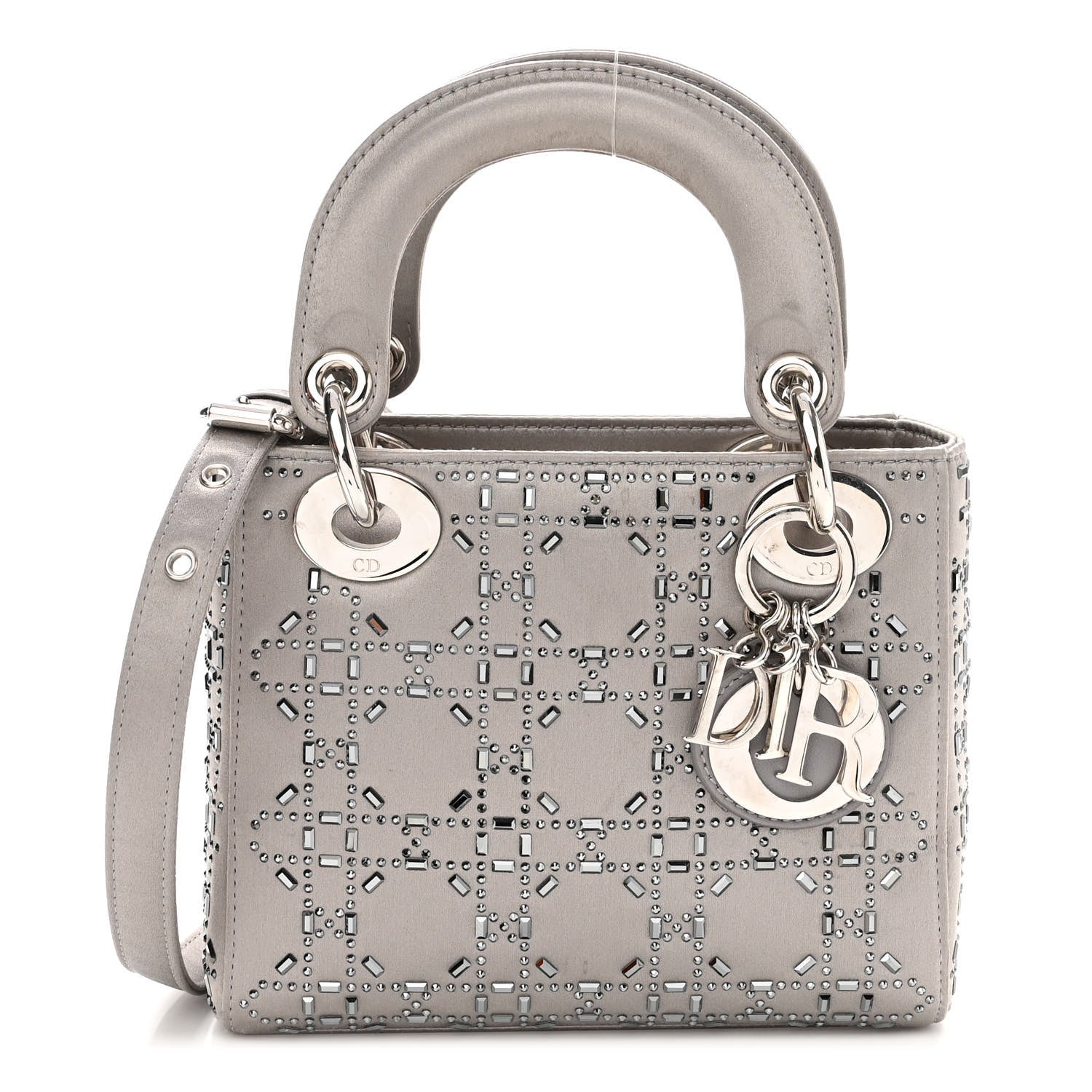 Christian Dior Satin Crystal Cannage Mini Lady Dior Gray 1 of 9
