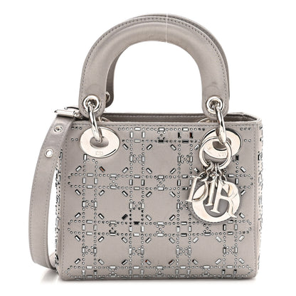 Christian Dior Satin Crystal Cannage Mini Lady Dior Gray 1 of 9