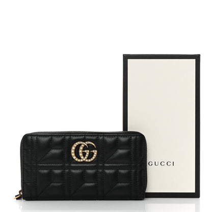 Gucci Calfskin Matelasse Pearly GG Marmont Zip Around Wallet Black 7 of 7