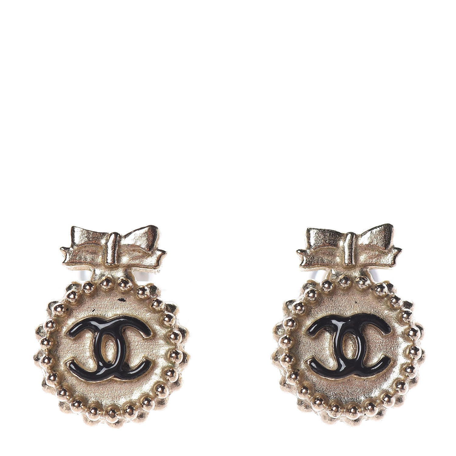 Chanel CC Bow Earrings Black Gold 1 of 5
