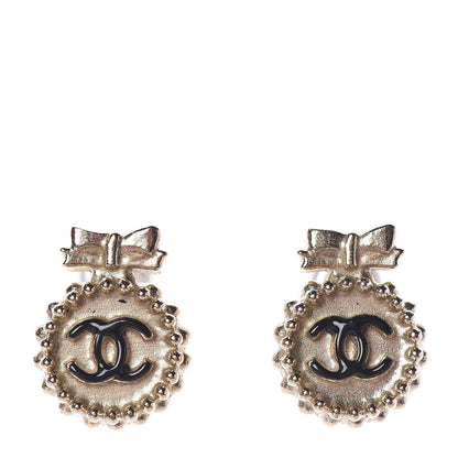 Chanel CC Bow Earrings Black Gold 1 of 5