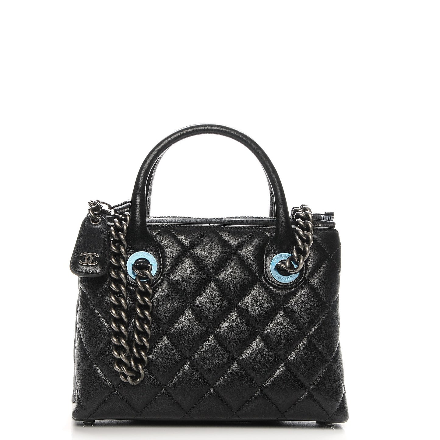 Shiny Sheepskin Quilted Small Shopping Tote Black