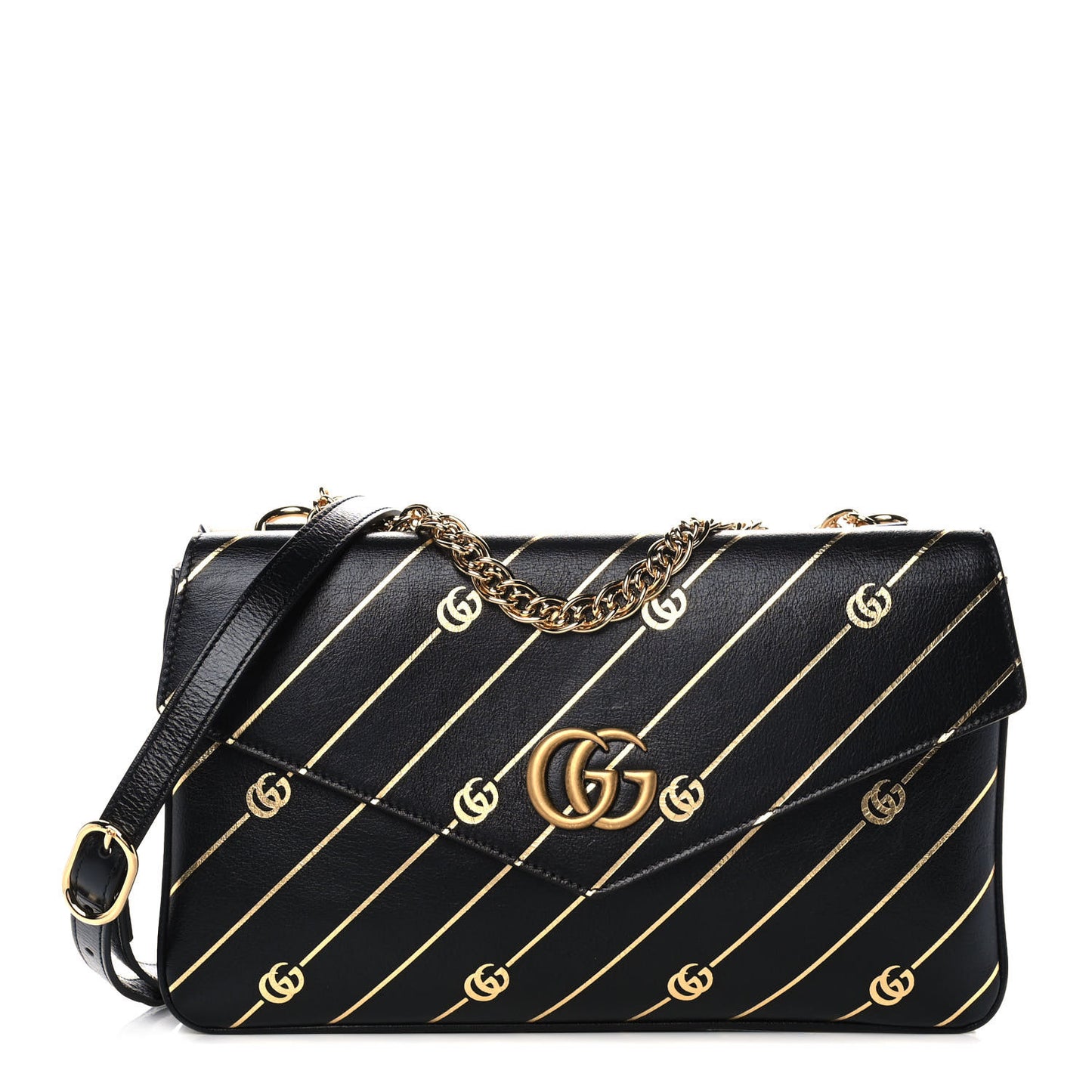 Calfskin Diagonal GG Medium Thiara Double Envelope Shoulder Bag Black White