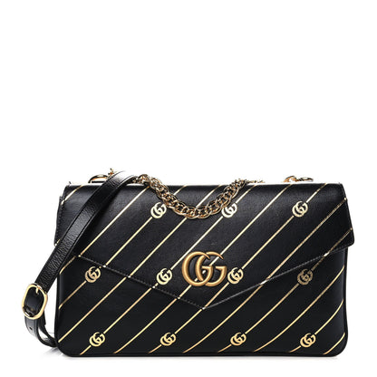 Gucci Calfskin Diagonal GG Medium Thiara Double Envelope Shoulder Bag Black White 1 of 13