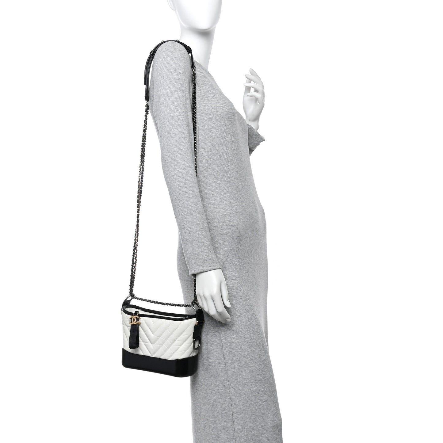 Aged Calfskin Chevron Quilted Small Gabrielle Hobo Black White