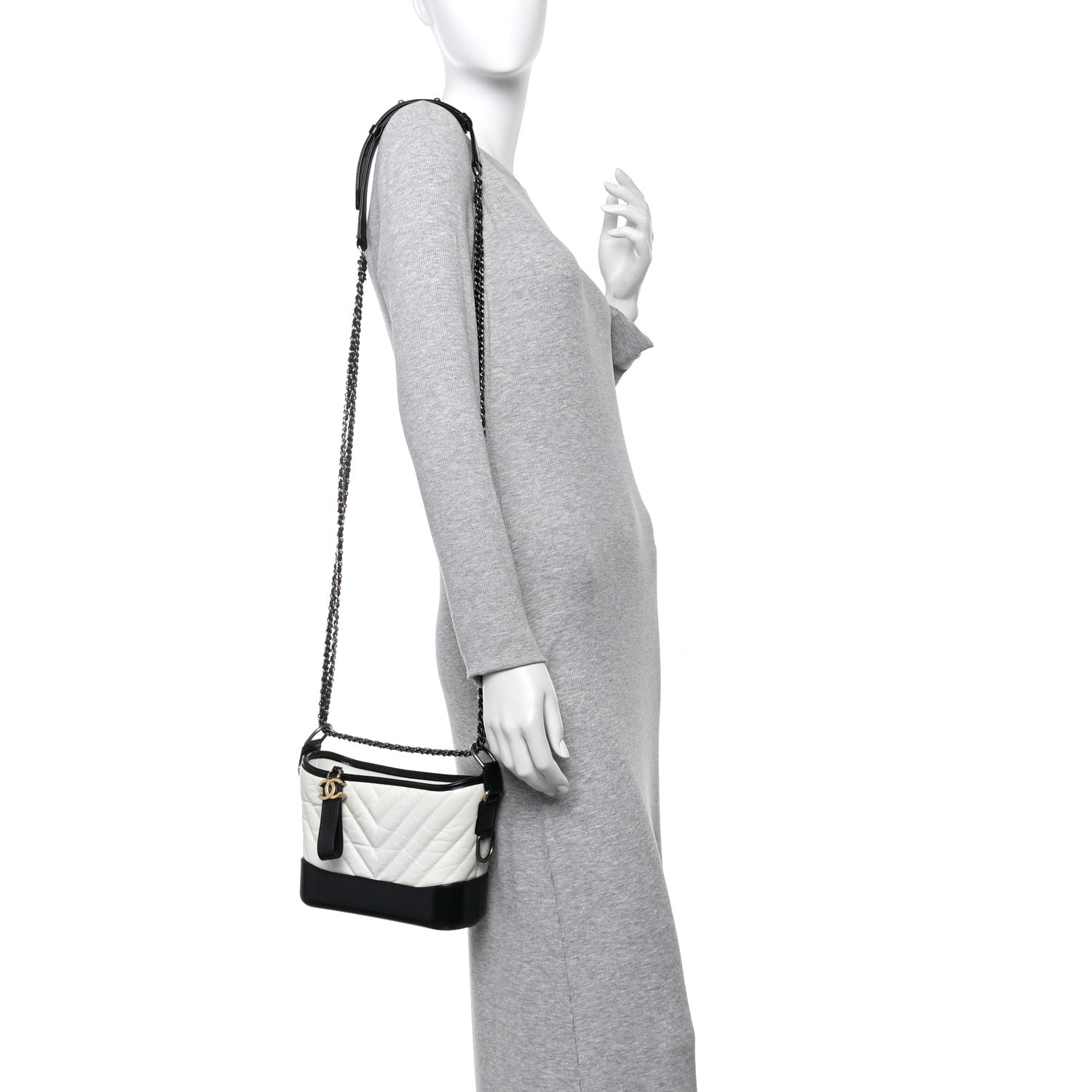 Chanel Aged Calfskin Chevron Quilted Small Gabrielle Hobo Black White 2 of 10