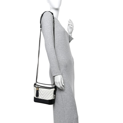 Chanel Aged Calfskin Chevron Quilted Small Gabrielle Hobo Black White 2 of 10