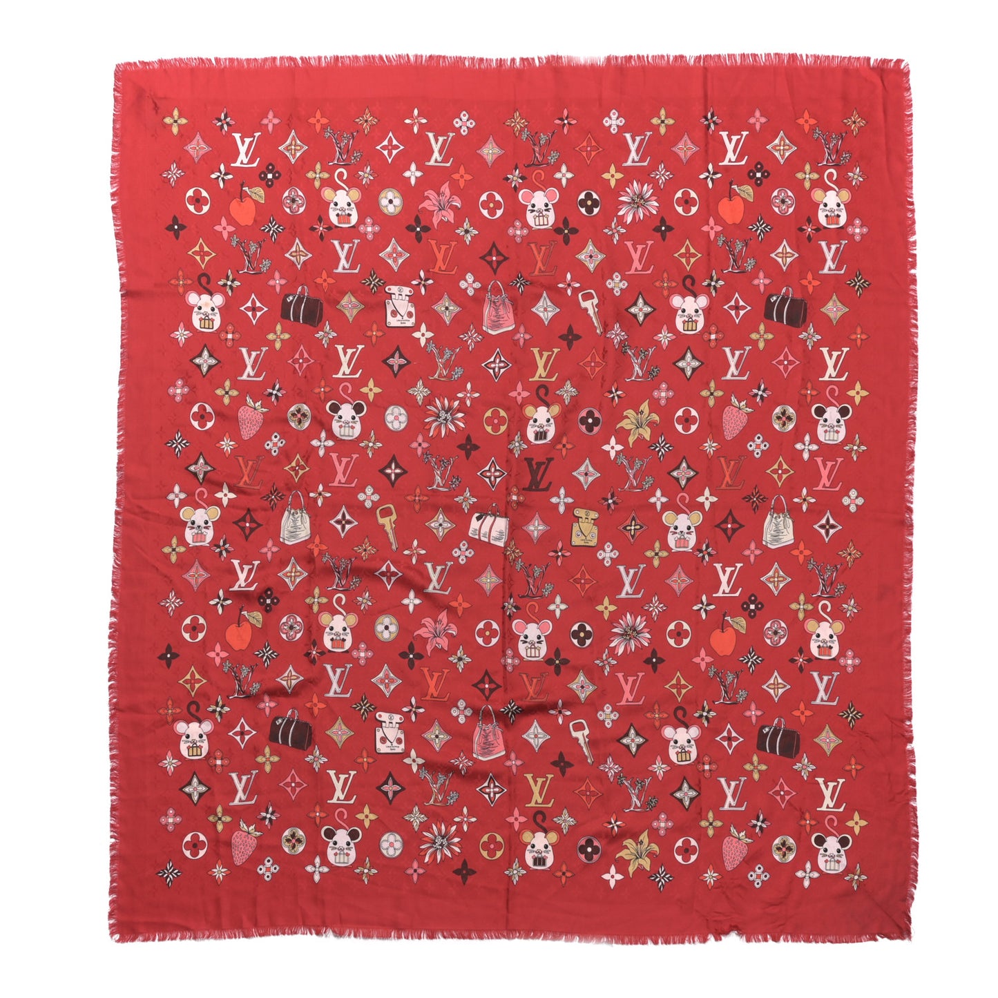 Silk Wool Chinese New Year Mouse Shawl Rouge
