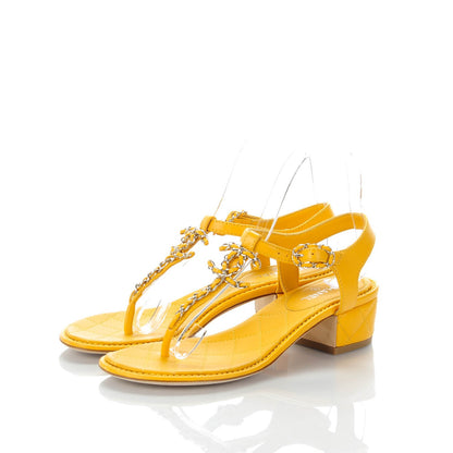 Chanel Lambskin CC Chain Thong Sandals 36 Yellow 3 of 7