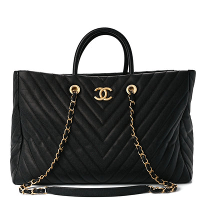 Chanel Caviar Chevron Large Coco Handle Shopping Tote Black 1 of 13