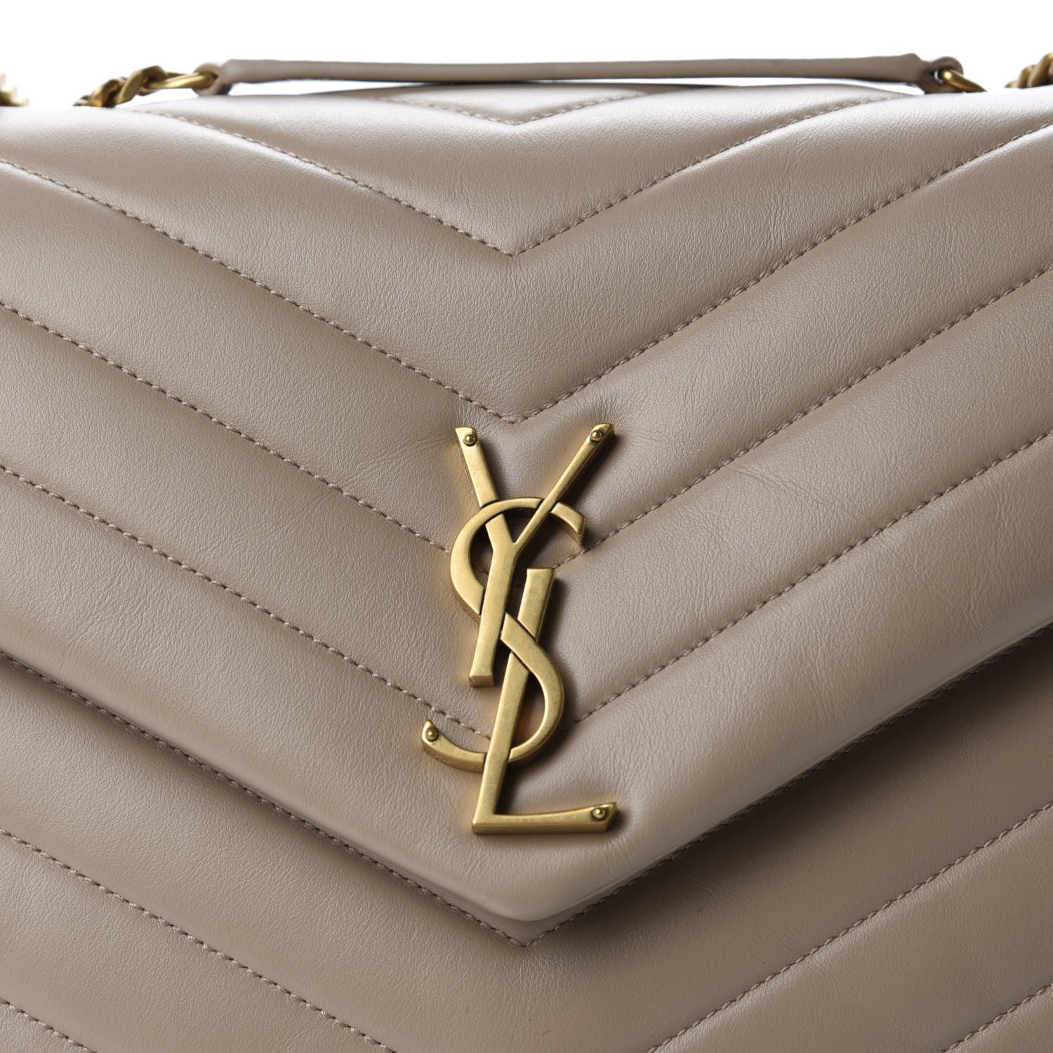 Saint Laurent Calfskin Y Quilted Monogram Medium Loulou Chain Satchel Dark Beige 11 of 11