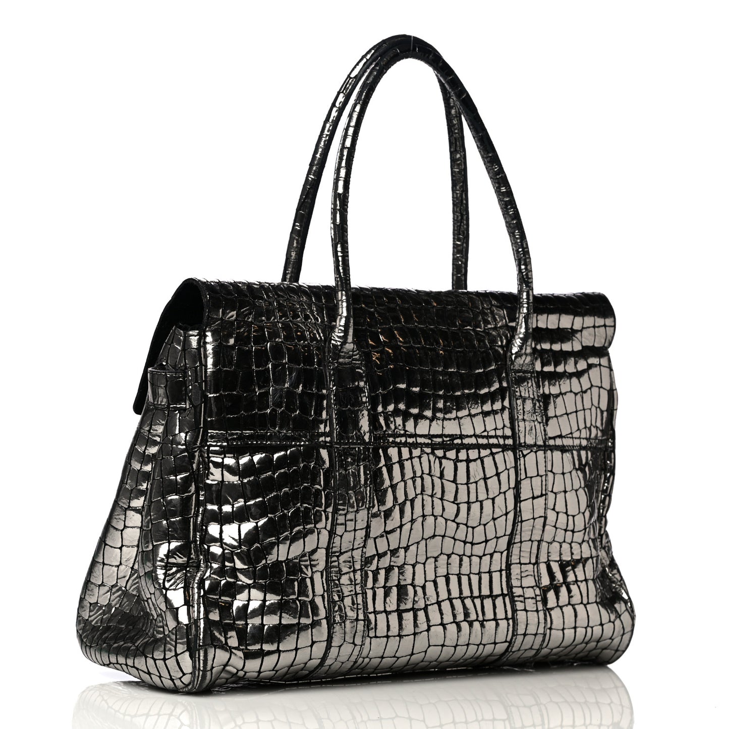 Metallic Crocodile Embossed Calfskin Bayswater Silver