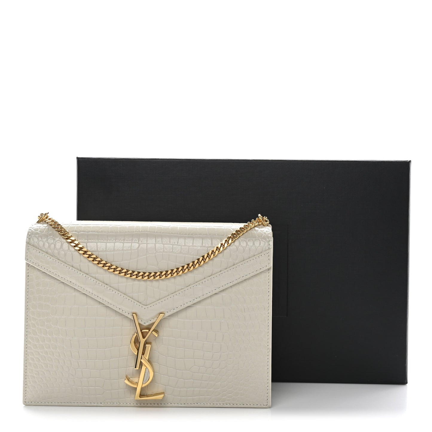 Calfskin Crocodile Embossed Monogram Cassandra Clasp Bag Crema Soft