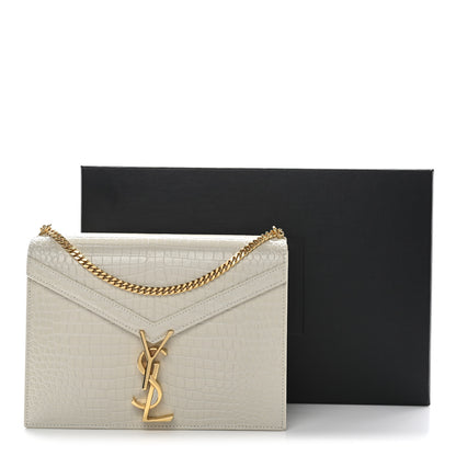 Saint Laurent Calfskin Crocodile Embossed Monogram Cassandra Clasp Bag Crema Soft 11 of 11
