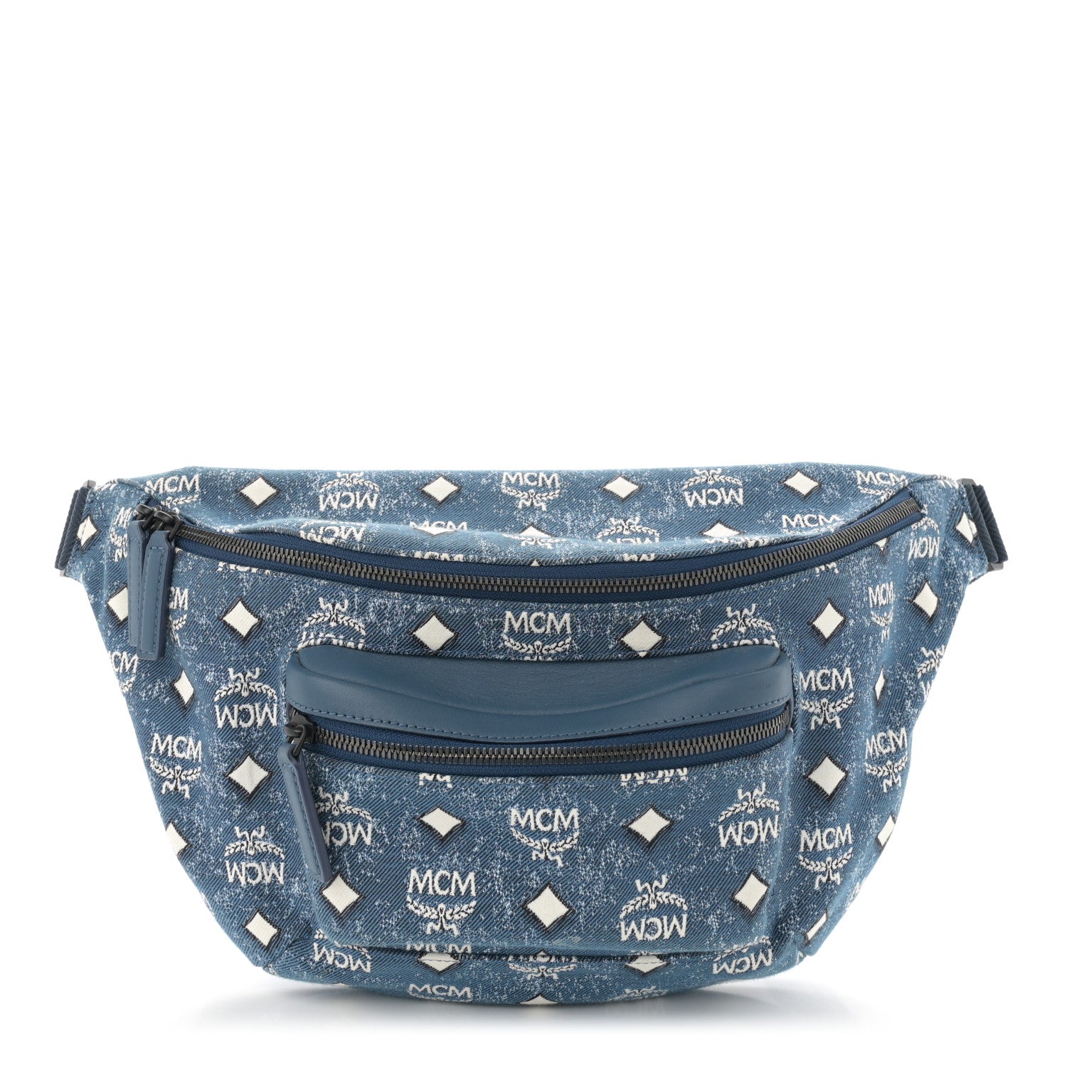 MCM Jacquard Visetos Fursten Belt Bag Denim Blue 1 of 10