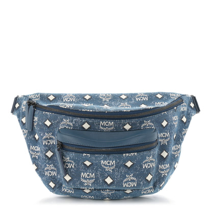 MCM Jacquard Visetos Fursten Belt Bag Denim Blue 1 of 10