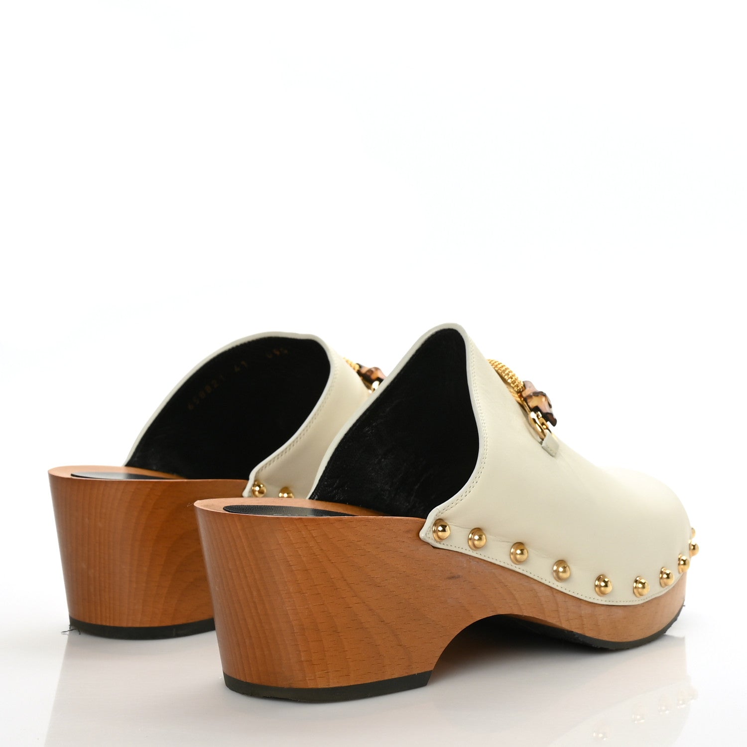 Gucci Calfskin Bamboo Horsebit Clogs 41 Mystic White 4 of 9