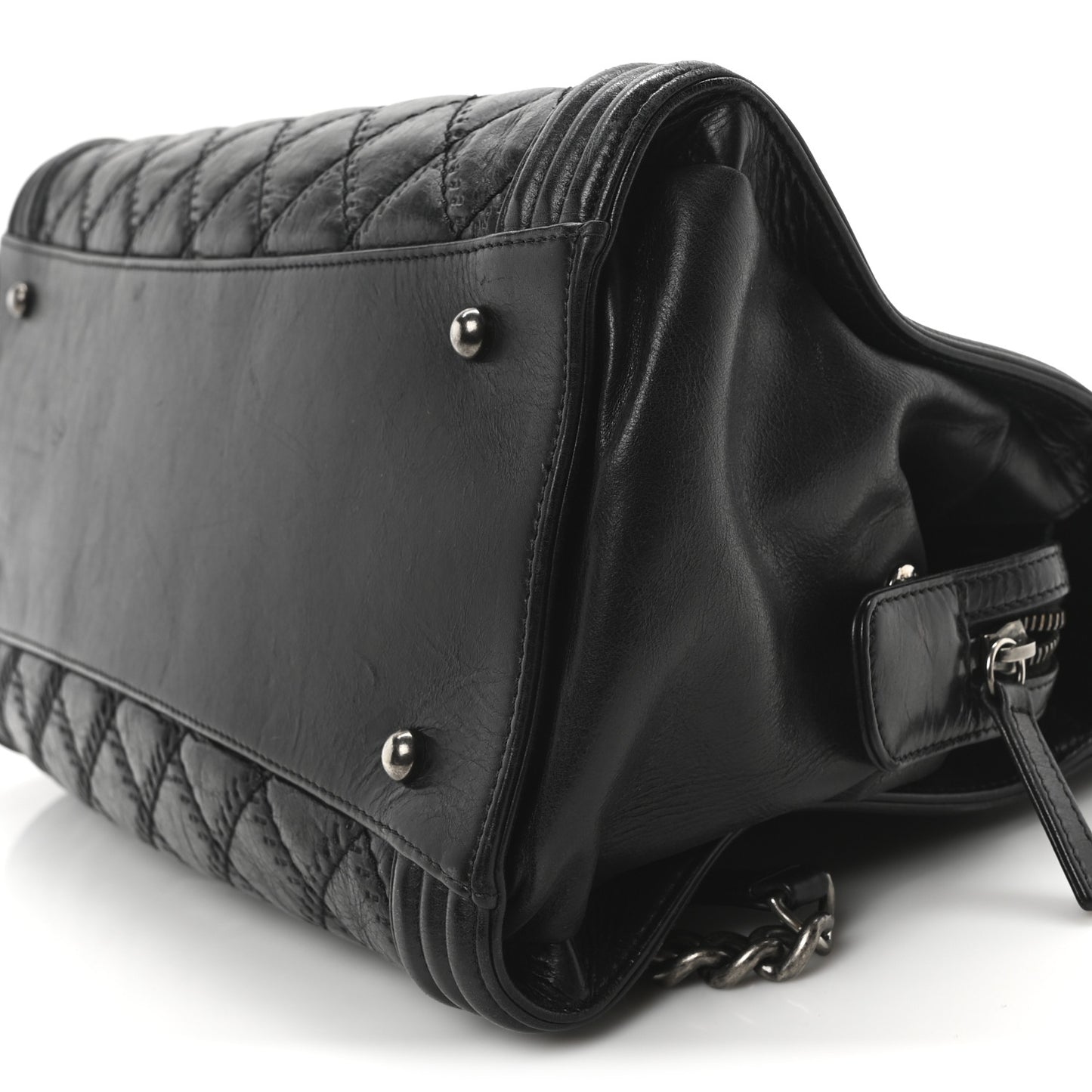 Calfskin Quilted Double Stitch Large Boy Tote Black