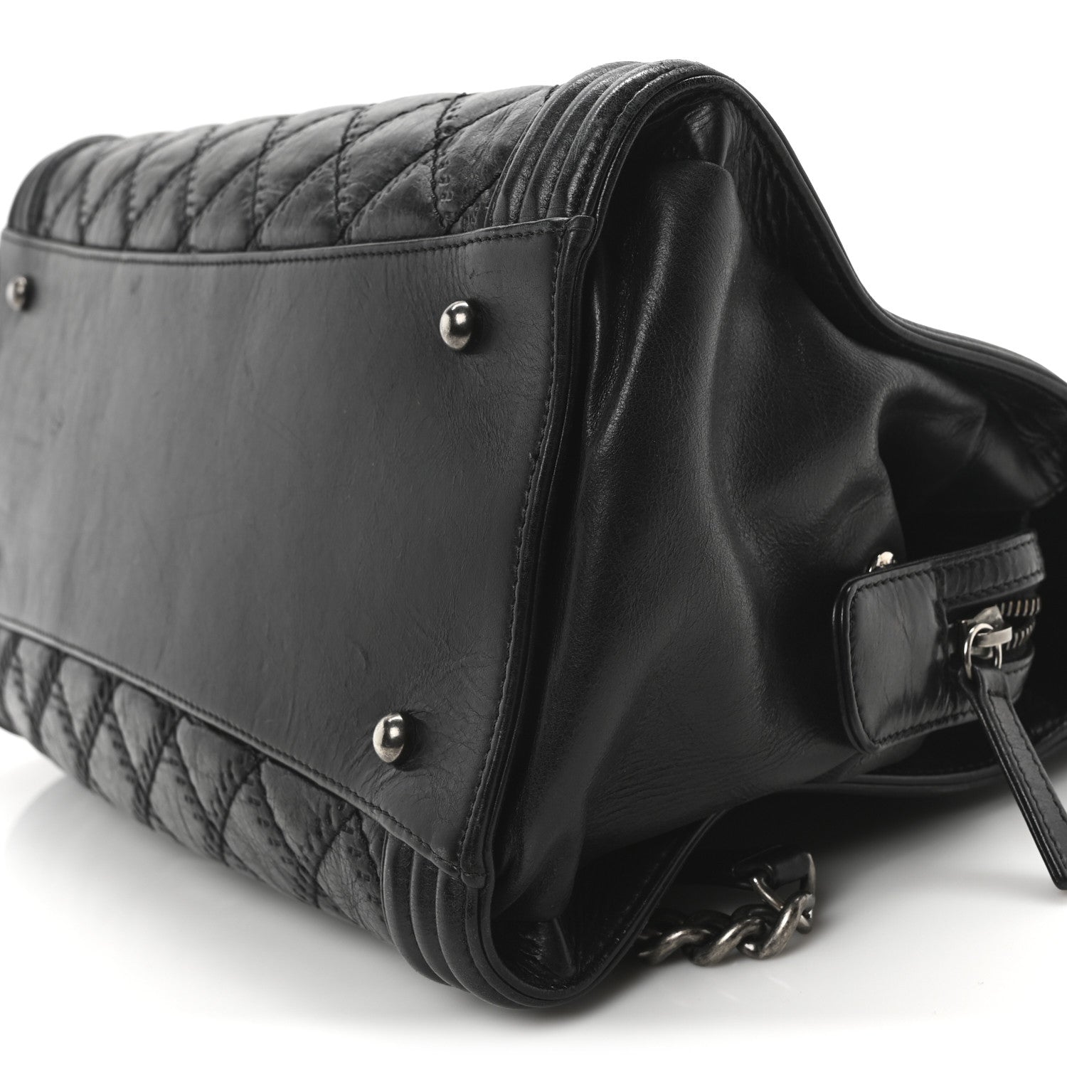 Chanel Calfskin Quilted Double Stitch Large Boy Tote Black 10 of 10