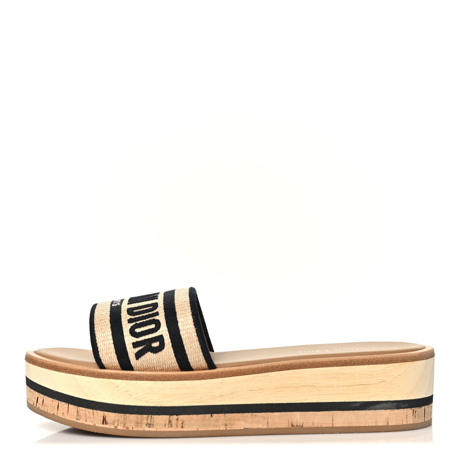 Christian Dior Raffia Dioriviera Embroidered Dway Platform Slide Sandals 37 Natural Black 1 of 10