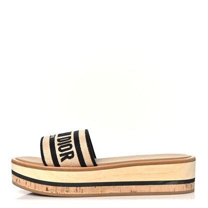 Christian Dior Raffia Dioriviera Embroidered Dway Platform Slide Sandals 37 Natural Black 1 of 10