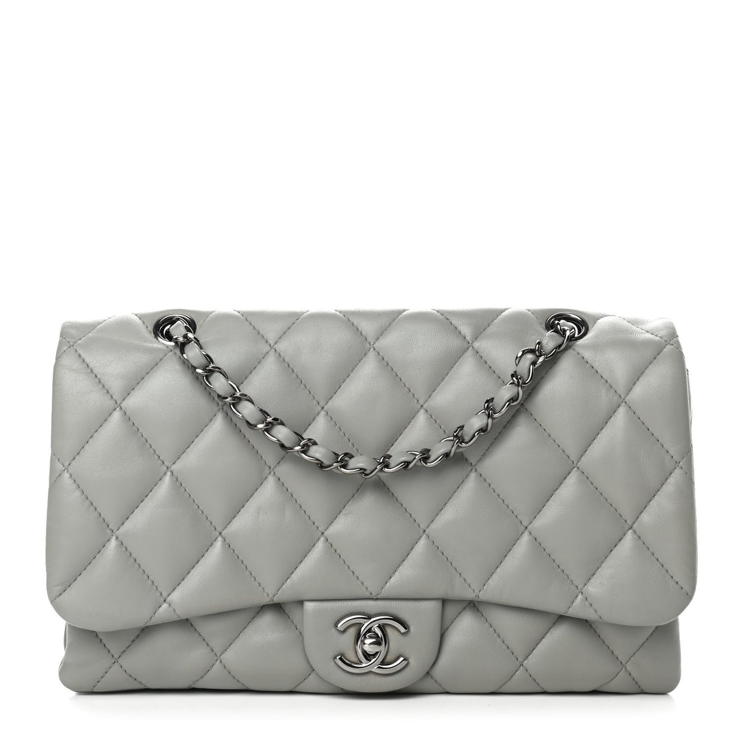 Lambskin Quilted Large Chanel 3 Flap Bag Grey