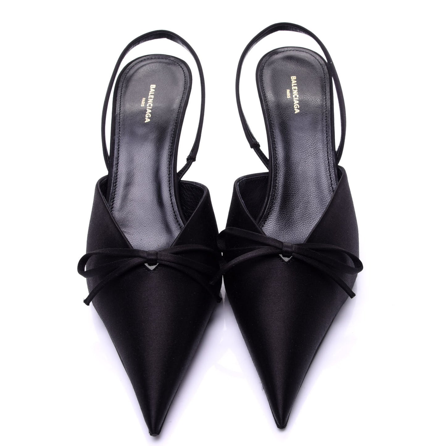 Satin Pointed Toe Knife Slingback Mules 39 Black